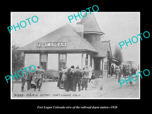 OLD LARGE HISTORIC PHOTO OF FORT LOGAN COLORADO, THE RAILROAD STATION c1920