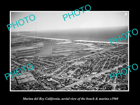 OLD LARGE HISTORIC PHOTO OF MARINA DEL REY CALIFORNIA, BEACH AERIAL VIEW c1960 1