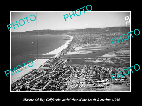 OLD LARGE HISTORIC PHOTO OF MARINA DEL REY CALIFORNIA, BEACH AERIAL VIEW c1960 2