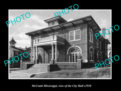 OLD LARGE HISTORIC PHOTO OF McCOMB MISSISSIPPI, VIEW OF CITY HALL c1910