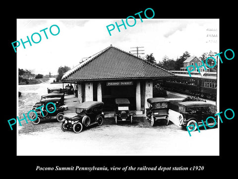 OLD LARGE HISTORIC PHOTO OF POCONO SUMMIT PENNSYLVANIA RAILROAD STATION c1920