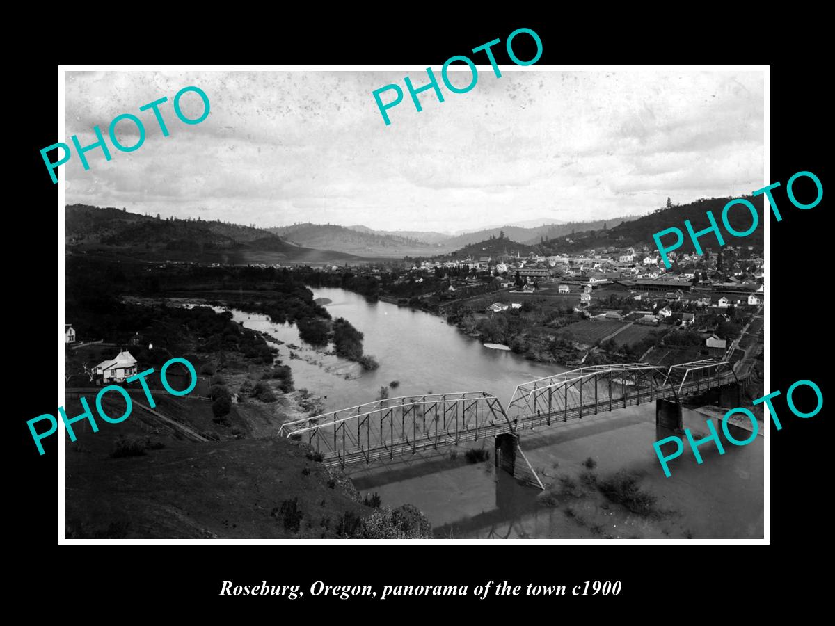 OLD LARGE HISTORIC PHOTO OF ROSEBURG OREGON, PANORAMA OF THE TOWN c1900