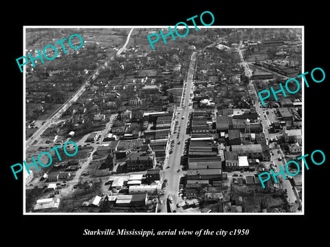 OLD LARGE HISTORIC PHOTO OF STARKVILLE MISSISSIPPI, AERIAL VIEW OF CITY c1950