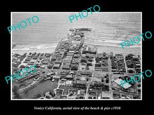 OLD LARGE HISTORIC PHOTO OF VENICE CALIFORNIA, AERIAL VIEW OF BEACH & PIER c1930