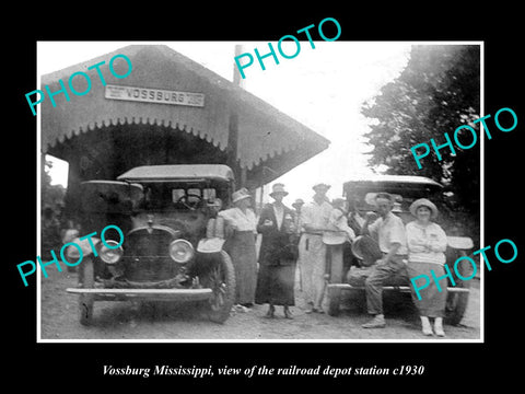 OLD LARGE HISTORIC PHOTO OF VOSSBURG MISSISSIPPI, RAILROAD DEPOT STATION c1930