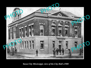 OLD LARGE HISTORIC PHOTO OF YAZOO CITY MISSISSIPPI, VIEW OF THE CITY HALL c1900