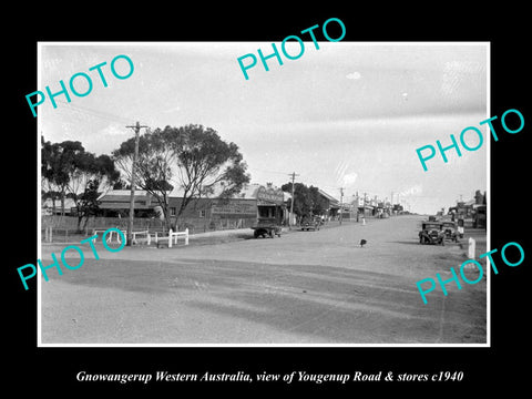 OLD LARGE HISTORIC PHOTO OF GNOWANGERUP WESTERN AUSTRALIA STREET & STORES c1940