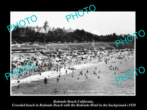 OLD LARGE HISTORIC PHOTO OF REDONDO BEACH CALIFORNIA, THE BEACH & HOTEL c1920