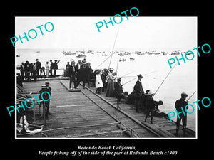 OLD LARGE HISTORIC PHOTO OF REDONDO BEACH CALIFORNIA, FISHING FROM THE PIER 1900