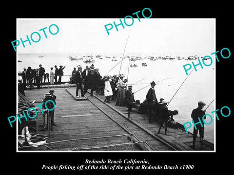 OLD LARGE HISTORIC PHOTO OF REDONDO BEACH CALIFORNIA, FISHING FROM THE PIER 1900