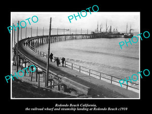 OLD LARGE HISTORIC PHOTO OF REDONDO BEACH CALIFORNIA, THE RAILROAD WHARF c1910