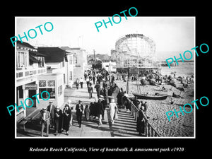 OLD LARGE HISTORIC PHOTO OF REDONDO BEACH CALIFORNIA, THE BOARDWALK c1920