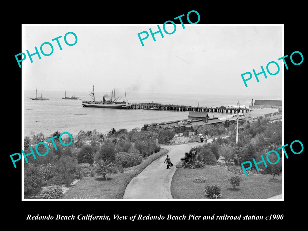 OLD LARGE HISTORIC PHOTO OF REDONDO BEACH CALIFORNIA, THE PIER & RAILROAD c1900