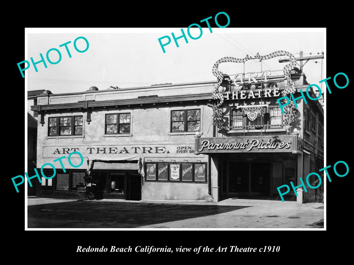 OLD LARGE HISTORIC PHOTO OF REDONDO BEACH CALIFORNIA, THE ART THEATRE c1910