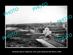 OLD LARGE HISTORIC PHOTO OF REDONDO BEACH CALIFORNIA, THE SALT WORKS c1900