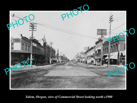 OLD LARGE HISTORIC PHOTO OF SALEM OREGON, VIEW OF COMMERCIAL St & STORES c1900