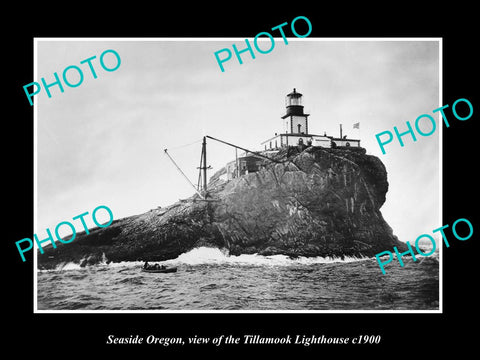 OLD LARGE HISTORIC PHOTO OF SEASIDE OREGON, VIEW OF TILLAMOOK LIGHTHOUSE c1900