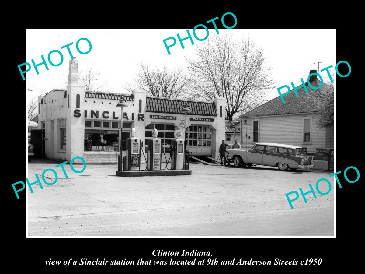 OLD LARGE HISTORIC PHOTO OF CLINTON INDIANA, SINCLAIR OIL GAS STATION c1950 1