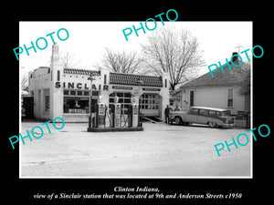 OLD LARGE HISTORIC PHOTO OF CLINTON INDIANA, SINCLAIR OIL GAS STATION c1950 1