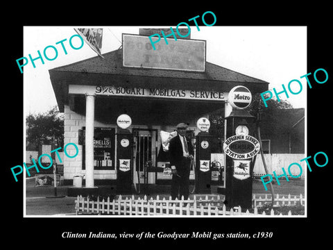 OLD LARGE HISTORIC PHOTO OF CLINTON INDIANA, THE MOBIL SERVICE STATION c1930