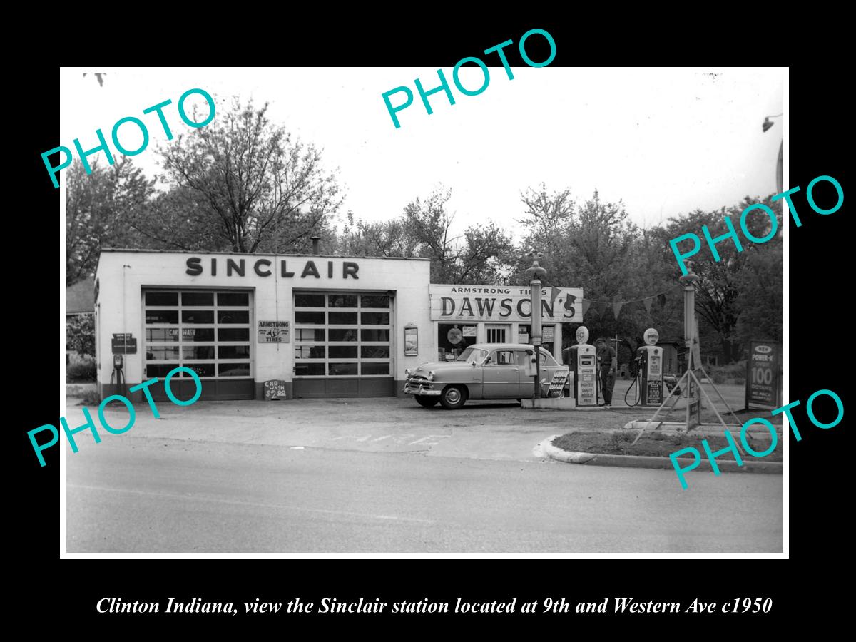 OLD LARGE HISTORIC PHOTO OF CLINTON INDIANA, SINCLAIR OIL GAS STATION c1950 2