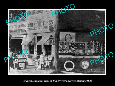 OLD LARGE HISTORIC PHOTO OF DUGGER INDIANA, THE DRIVERS SERVICE STATION c1920