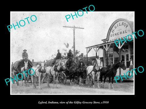 OLD LARGE HISTORIC PHOTO OF LYFORD INDIANA, THE GILFOY GROCERY STORE c1910