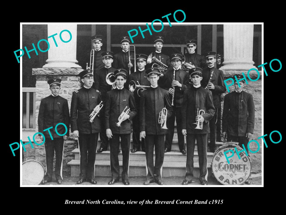 OLD LARGE HISTORIC PHOTO OF BREVARD NORTH CAROLINA, THE CORNET BAND c1915