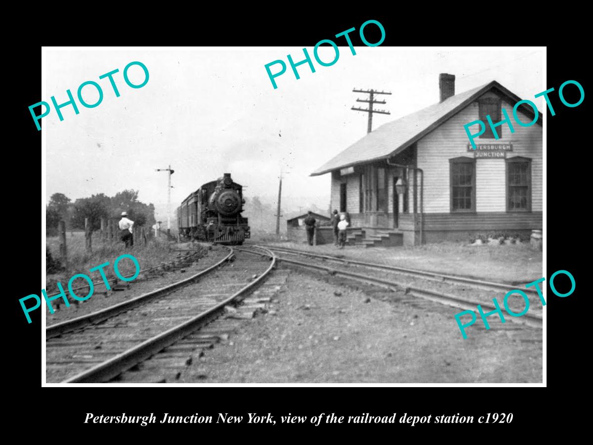 OLD LARGE HISTORIC PHOTO OF PETERSBURGH JUNCT NEW YORK, THE RAILROAD DEPOT c1920