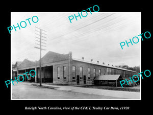 OLD LARGE HISTORIC PHOTO OF RALEIGH NORTH CAROLINA, THE TROLLY CAR BARN c1920