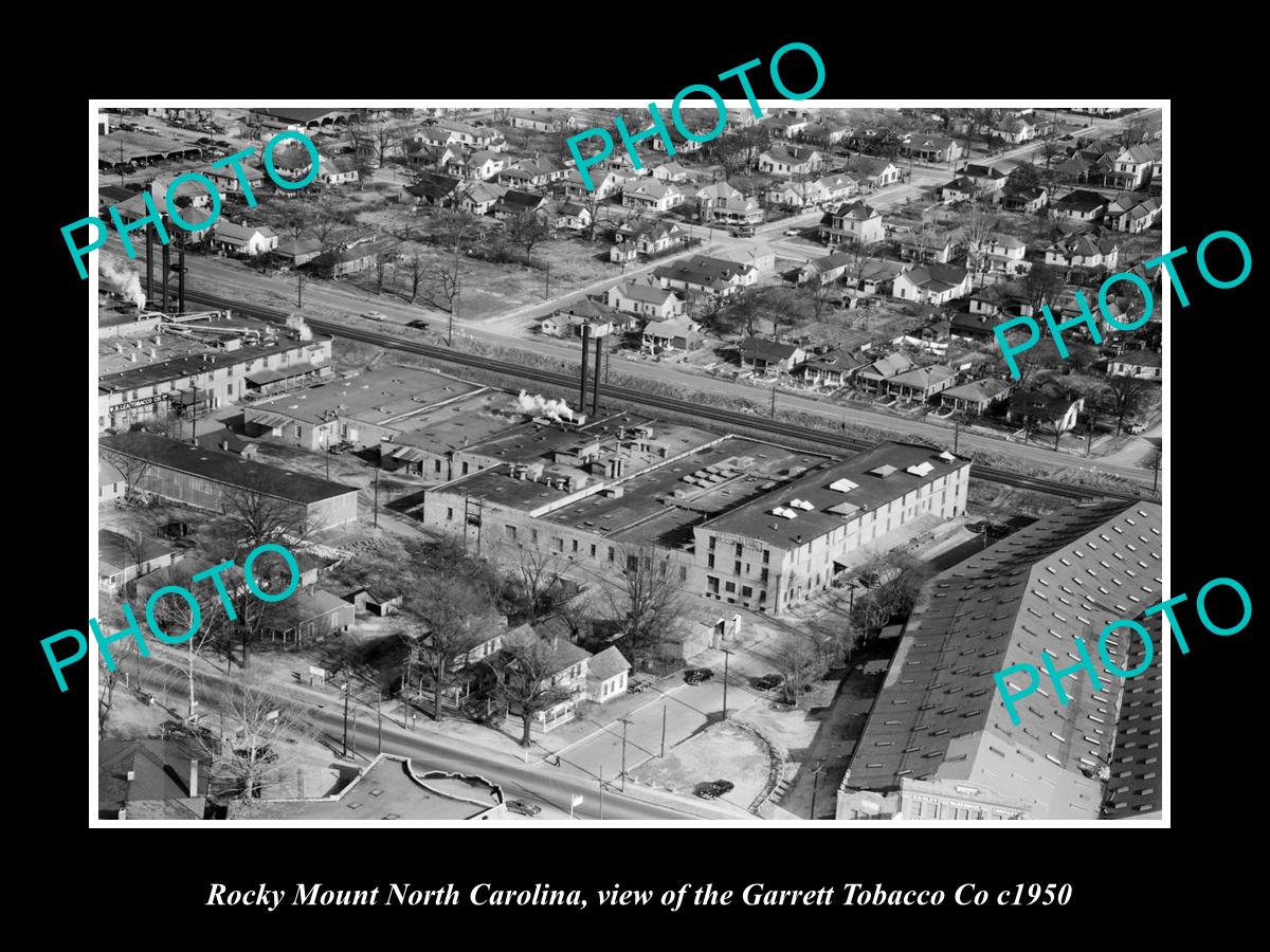 OLD LARGE HISTORIC PHOTO OF ROCKY MOUNT NORTH CAROLINA, GARRETT TOBACCO Co c1950