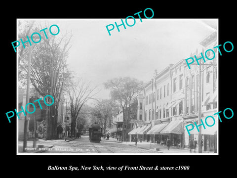 OLD LARGE HISTORIC PHOTO OF BALLSTON SPA NEW YORK VIEW OF FRONT ST & STORES 1900