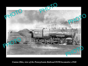 OLD LARGE HISTORIC PHOTO OF CANTON OHIO, PENNSYLVANIA RAILROAD LOCO 390 c1940