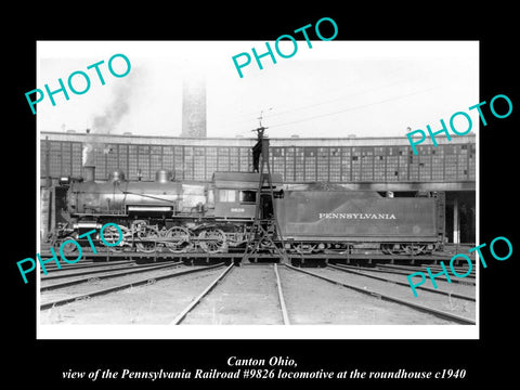 OLD LARGE HISTORIC PHOTO OF CANTON OHIO, PENNSYLVANIA RAILROAD LOCO 9826 c1940