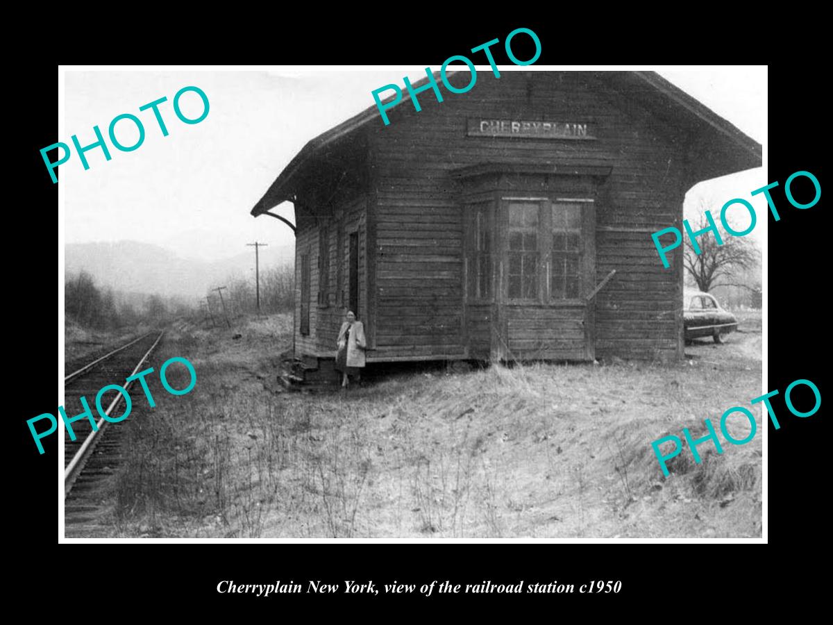 OLD LARGE HISTORIC PHOTO OF CHERRYPLAIN NEW YORK, THE RAILROAD STATION c1950