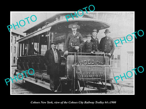 OLD LARGE HISTORIC PHOTO OF COHOES NEW YORK, THE COHOES RAILROAD TROLLEY c1900