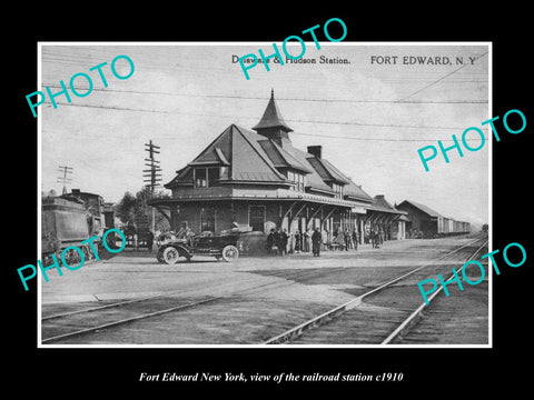 OLD LARGE HISTORIC PHOTO OF FORT EDWARD NEW YORK, THE RAILROAD STATION c1910