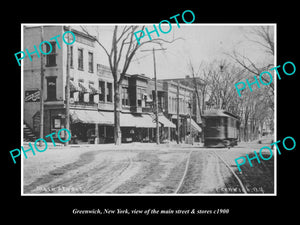 OLD LARGE HISTORIC PHOTO OF GREENWICH NEW YORK, THE MAIN ST & STORES c1900