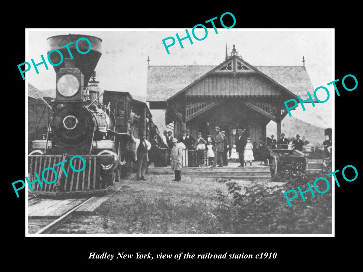 OLD LARGE HISTORIC PHOTO OF HADLEY NEW YORK, THE RAILROAD STATION c1910