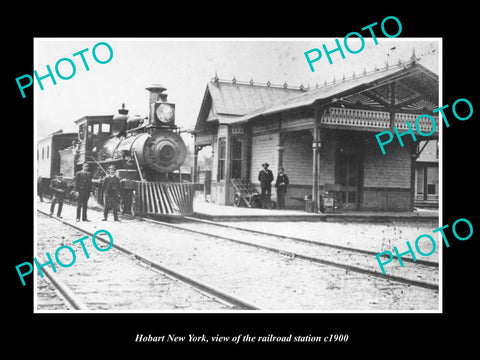 OLD LARGE HISTORIC PHOTO OF HOBART NEW YORK, THE RAILROAD STATION c1900