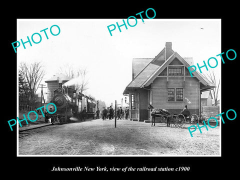 OLD LARGE HISTORIC PHOTO OF JOHNSONVILLE NEW YORK, THE RAILROAD STATION c1900