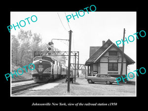 OLD LARGE HISTORIC PHOTO OF JOHNSONVILLE NEW YORK, THE RAILROAD STATION c1950