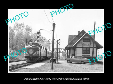 OLD LARGE HISTORIC PHOTO OF JOHNSONVILLE NEW YORK, THE RAILROAD STATION c1950