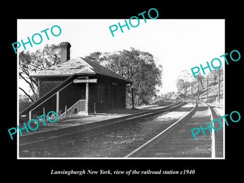 OLD LARGE HISTORIC PHOTO OF LANSINGBURGH NEW YORK, THE RAILROAD STATION c1940