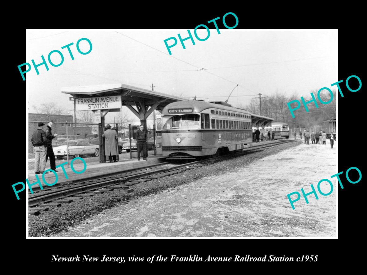 OLD LARGE HISTORIC PHOTO OF NEWARK NEW JERSEY FRANKLIN AV RAILROAD STATION 1955