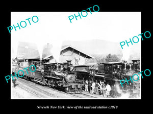 OLD LARGE HISTORIC PHOTO OF NINEVEH NEW YORK, THE RAILROAD STATION c1910