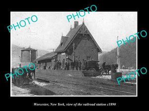 OLD LARGE HISTORIC PHOTO OF WORCESTER NEW YORK, THE RAILROAD STATION c1900