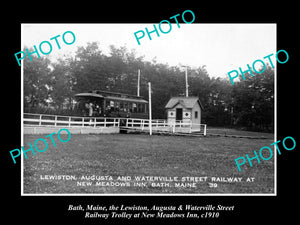 OLD LARGE HISTORIC PHOTO OF BATH MAINE, THE LA&W STREET RAILROAD TROLLEY c1910