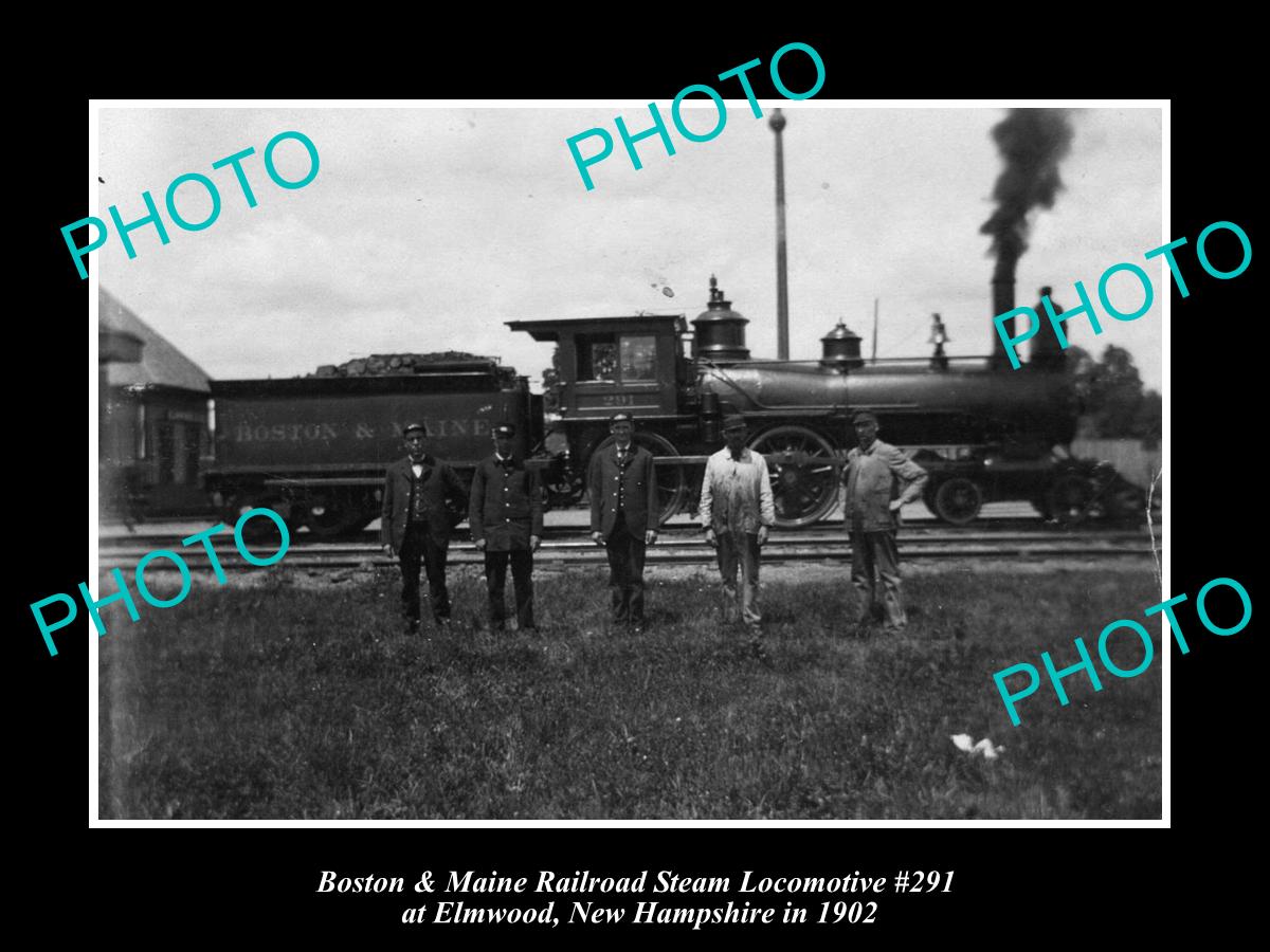 OLD LARGE HISTORIC PHOTO OF ELMWOOD NH, THE BOSTON MAINE RAILROAD LOCO c1902