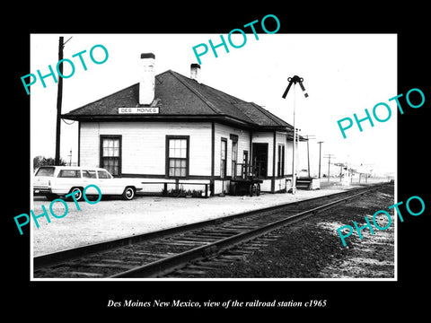 OLD LARGE HISTORIC PHOTO OF DES MOINES NEW MEXICO, THE RAILROAD STATION c1965